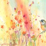 Little bird in wildflower garden
